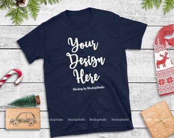 Download Christmas T-Shirt Mock Up, Gildan Navy 64000 Tshirt Flat ...