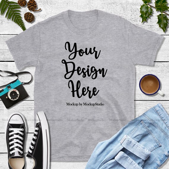 Fall Autumn Style Gray Shirt Mock Up Gildan 64000