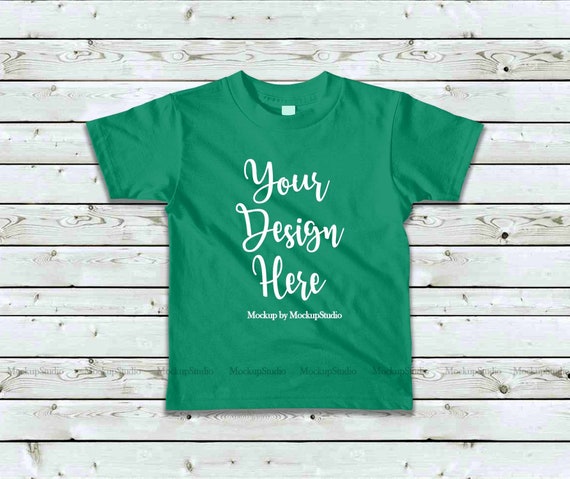 Kids Kelly Green T-Shirt Mockup Children American Apparel 2105
