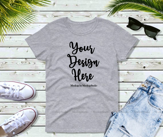 Download Gildan 5000 T-Shirt Mockup Styled Sport Gray T-Shirt Flat ...