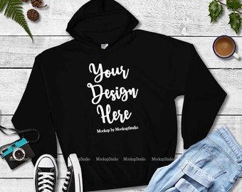 Download Free Black Hoodie Mock Up Fall Gildan 18500 Heavy Blend Blank Hooded Sweatshirt Mockup Autumn Unisex Women Men Youth Teen Flat Lay Display Free Logo Mockups Free Psd Mockup Templates PSD Mockup Template