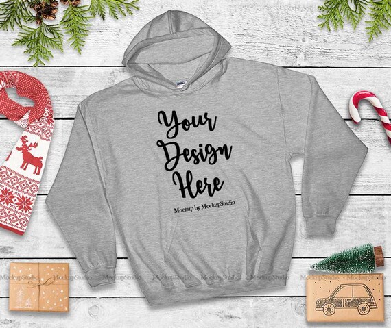 Download Christmas Gray Hoodie Mock Up Gildan 18500 Heavy Blend ...