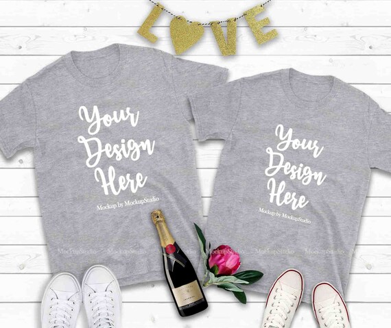 Download Free Couple Two Gray T-Shirts Mockup Valentine Shirt Mock ...