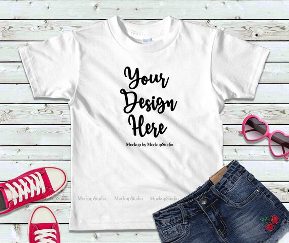 Kids White T-Shirt Mockup Kids American Apparel 2105 Summer