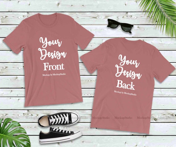 Download Free Mauve Front Back T-Shirt Mockup Double Side Blank ...