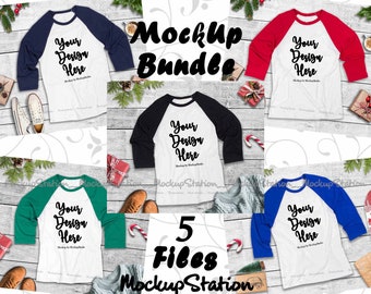 Download Christmas Raglan Mockup Bundle, 5 Baseball Tee Shirt Image ...