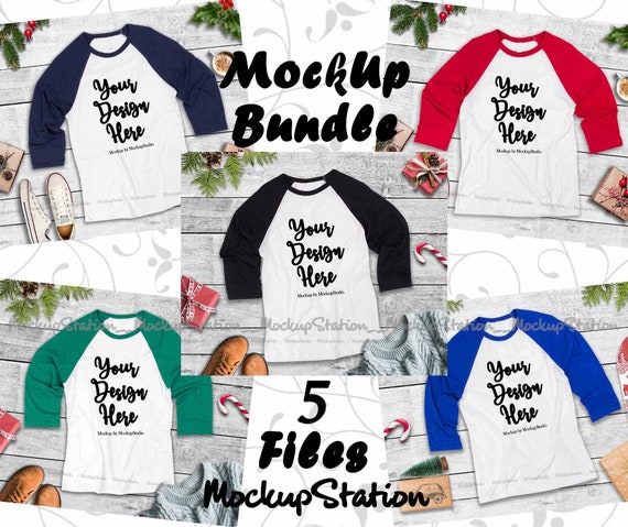 Christmas Raglan Mockup Bundle 5 Baseball Tee Shirt Image