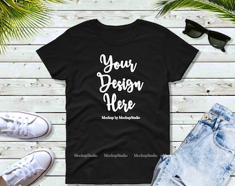 Download Free Black T Shirt Mockup Gildan 5000 Tshirt Flat Lay Style Black Shirt Mock Up Unisex Women Youth Teen Jersey Jeans Shirt Mockup Flatlay Tee Best Free Packaging Mockups Template PSD Mockup Template
