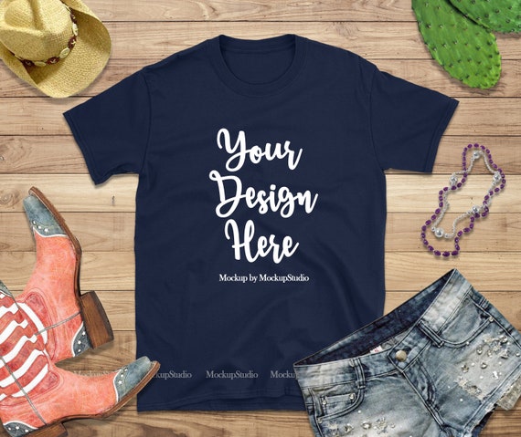 Download Western Gildan 64000 Navy Blank T Shirt Mockup Cowgirl T Shirt Amazing Mockups T Shirt