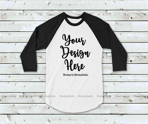 Black And White Raglan Mockup Baseball Shirt Mock Up