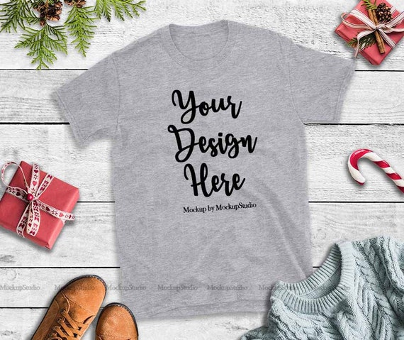 Download Christmas Heather Grey T Shirt Mockup Gildan 64000 T Shirt Flat Editorial Mockup Package Psd Mockup