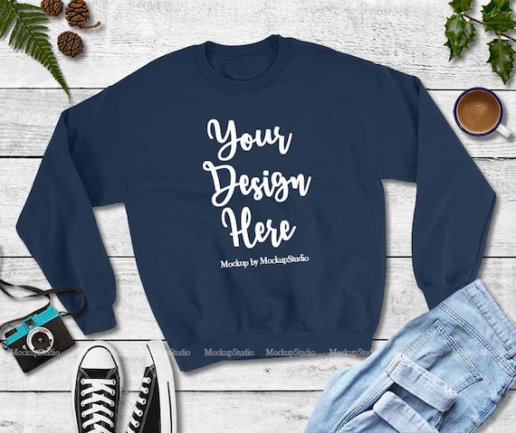 Fall Navy SweaT-Shirt Mockup Gildan Heavy Blend Crewneck SweaT-Shirt Fall Navy SweaT-Shirt Mockup Gildan Heavy Blend Crewneck SweaT-Shirt