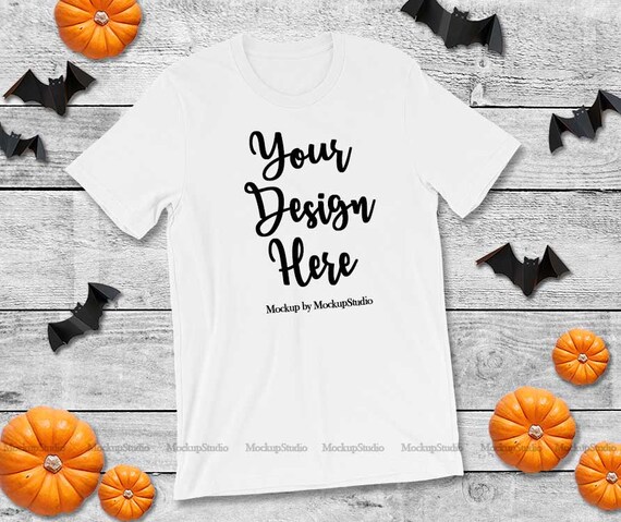 Halloween Bella Canvas 3001 White T-Shirt Mockup Fall Autumn Halloween Bella Canvas 3001 White T-Shirt Mockup Fall Autumn