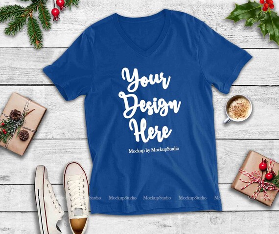 Christmas Bella Canvas 3005 Blue T-Shirt Mockup Winter Holiday Christmas Bella Canvas 3005 Blue T-Shirt Mockup Winter Holiday
