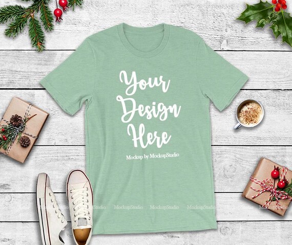 Christmas Bella Canvas 3001 Mint Green T-Shirt Mockup Winter Christmas Bella Canvas 3001 Mint Green T-Shirt Mockup Winter