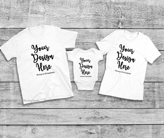 Download Matching Family 3 White Shirts Mockup Unisex Women Blank Best Free T Shirt Mockups