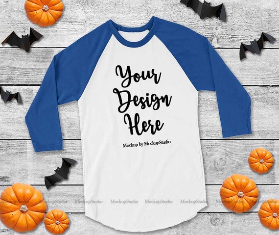 Halloween Party Raglan Fall Mockup Autumn Blue And White