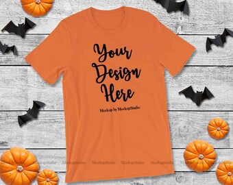 Download Halloween Bella Canvas 3001 Burnt Orange Tshirt Mockup ...