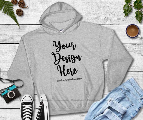 Download Free Sport Grey Hoodie Mock Up Fall Gildan 18500 Heavy ...