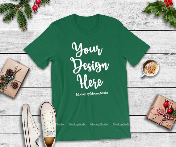 Christmas Bella Canvas 3001 Green T-Shirt Mockup Winter Holiday