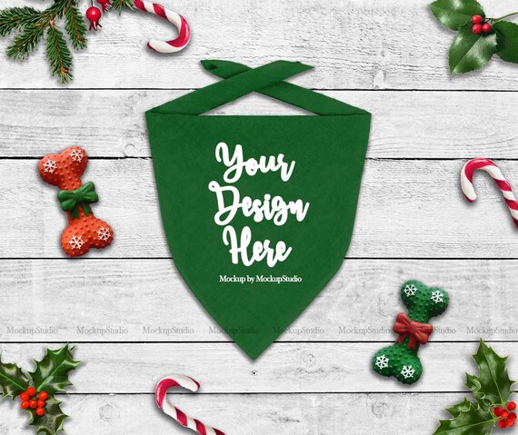 Download Free Christmas Green Dog Bandana Mock Up Pet Scarf Flat ...