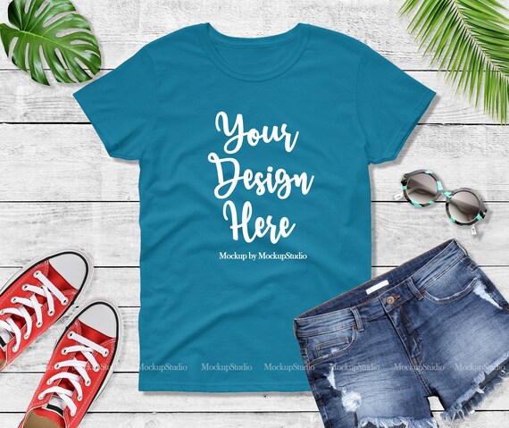 Sapphire Blue T-Shirt Mockup Gildan 5000 Blank Shirt Mock Sapphire Blue T-Shirt Mockup Gildan 5000 Blank Shirt Mock