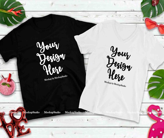 Download Matching Couple Black White T Shirts Mockup Valentine Shirt Mock Mockups Magazine Free Psd Templates