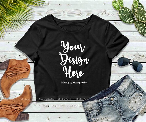 Bella Canvas Black Blank Crop Top Mockup Women T-Shirt