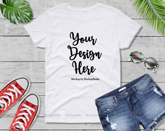 Download White Tshirt Mockup Gildan 5000 White Blank Styled T Shirt Flat Lay Hipster Style Shirt Mock Up Women Tee Mockups Tshirt Display Flatlay Awesome T Shirt Mockup Psd File