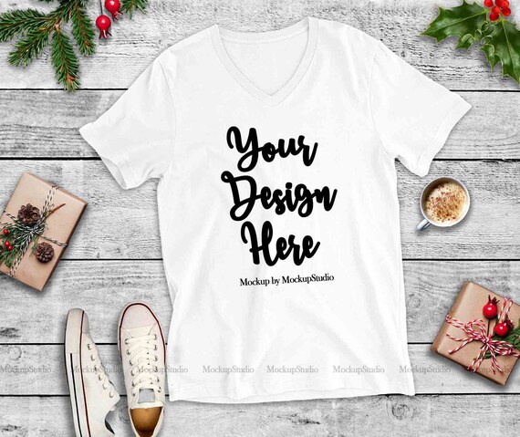 Christmas Bella Canvas 3005 White T-Shirt Mockup Winter Holiday