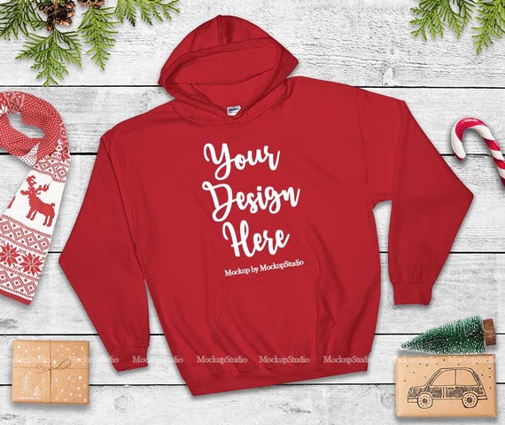 Download Christmas Red Hoodie Mock Up Gildan 18500 Heavy Blend ...