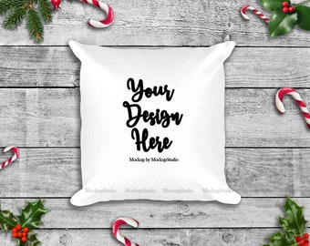 Download Christmas White Pillow Mockup, Throw Pillow Case Flat Lay ...