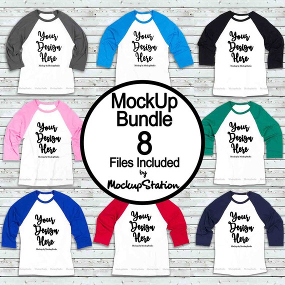 Bella Canva 3200 Raglan Mockup Bundle 8 Baseball Tee