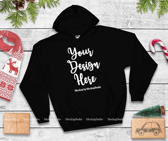 Download Free Christmas Black Hoodie Mock Up Gildan 18500 Heavy Blend (PSD) - PSD Mockup Template For ...
