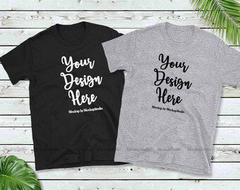 Download Double Black Grey T-Shirts Mockup, Gildan 64000 Group ...