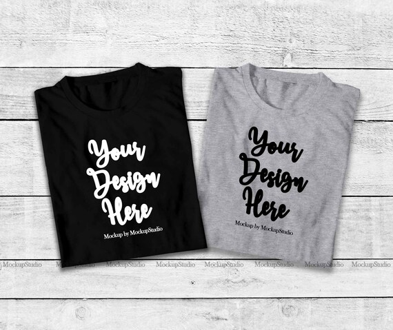 Download Free Two Folded T-Shirts Mockup Black And Gray Double Top ...