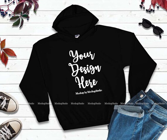 Download Black Hoodie Mock Up Winter Thanksgiving Gildan 18500 ...