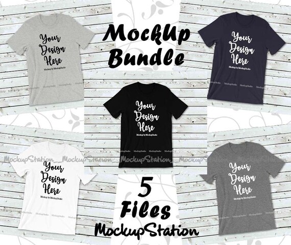 T-Shirt Mockup Bundle 5 Colors Bella Canvas 3001 Shirt