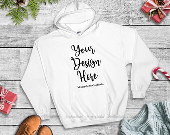 Download White Christmas Hoodie Mock Up, Gildan 18500 Blank Hooded ...