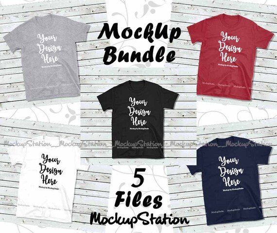 T-Shirt Mockup Bundle 5 Colors Gildan 64000 Shirt Mock