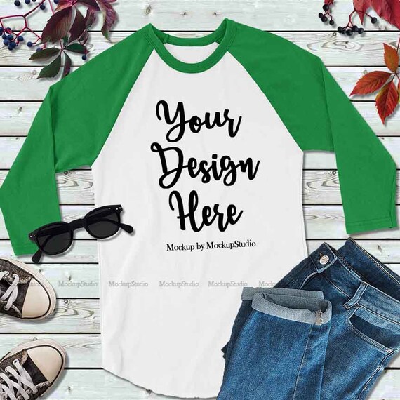 Download Free Fall Raglan Autumn Green And White Raglan Tee Mockup (PSD) - Download Design Mockup Graphis ...