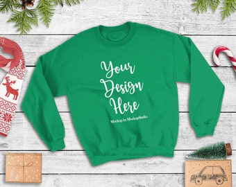 Irish Green Christmas Sweatshirt Mockup Unisex Women Youth Gildan Heavy Blend Crewneck Sweatshirt 18000 Mock Up Flat Lay Black T Shirt Mockup Psd File