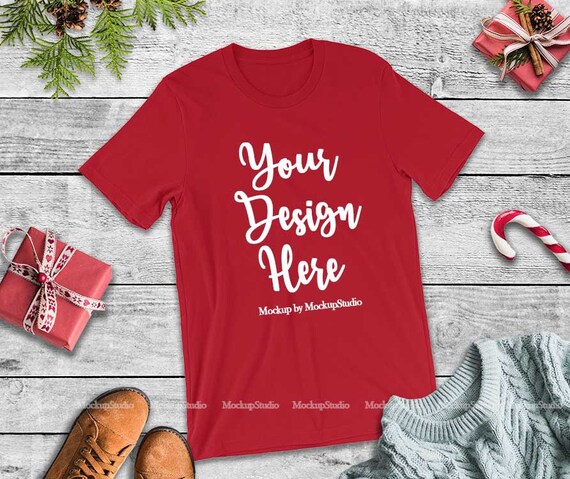 Download Free Bella Canvas 3001 Red Christmas T-Shirt Mockup Blank ...