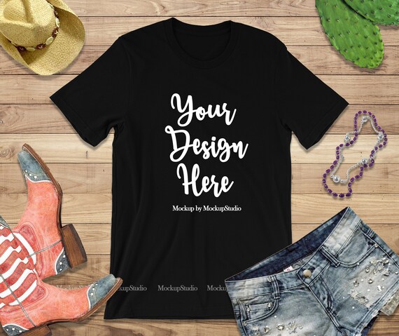 Bella Canvas 3001 Black Blank Women T-Shirt Mock Up