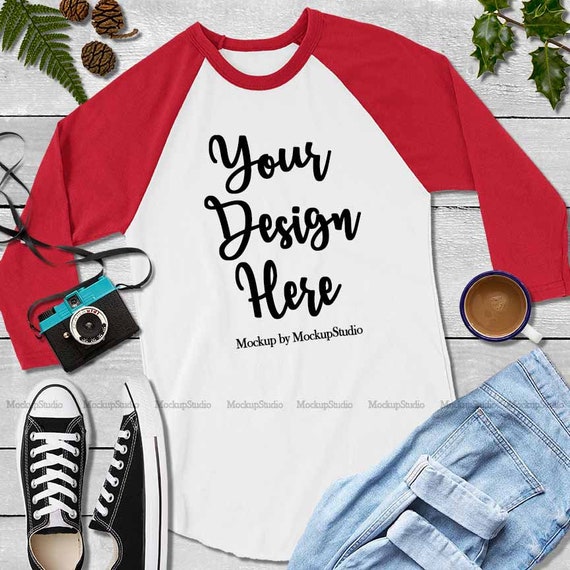 Red And White Raglan Mockup Fall Autumn Raglan Tee Red And White Raglan Mockup Fall Autumn Raglan Tee