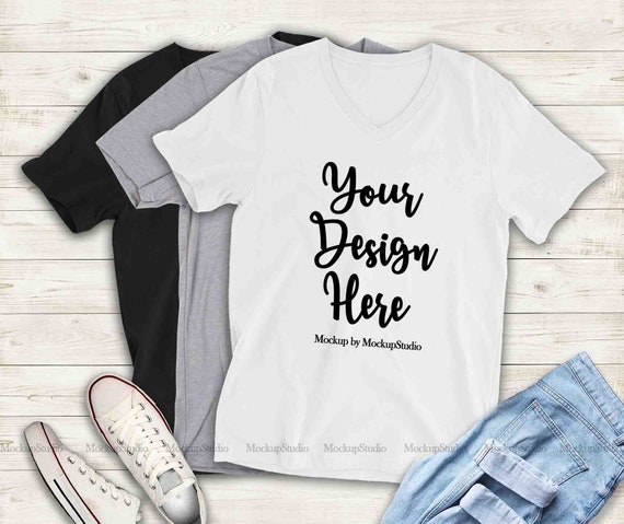 Multiple Color V Neck T-Shirts Mockup Bella Canvas 3005
