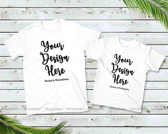 Download Family Two White T-Shirts Mockup, Unisex Women Kids American Apparel Matching Shirt Set, Gildan ...