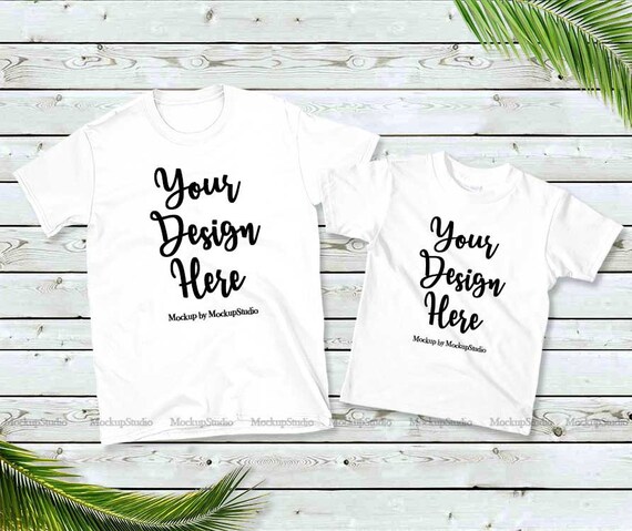 Family Two White T-Shirts Mockup Unisex Women Kids American Family Two White T-Shirts Mockup Unisex Women Kids American