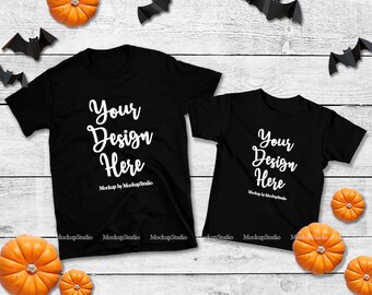 Download Free Halloween Family Two Black T Shirts Mockup Gildan 64000 Group Double Tshirt Flat Lay Fall Autumn Mock Up Unisex Women Matching Shirt Set Mockups Eclipse Plugins Bundles And Products PSD Mockup Template