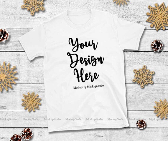 Download Free Christmas White Shirt Mock Up Gildan 64000 T-Shirt ...